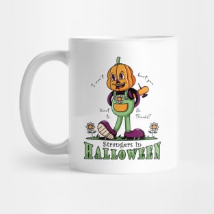 Halloween, a cartoon illustration of a child with a pumpkin head Mug